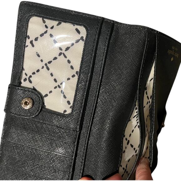 Kate Spade New York Laurel Way Stacy Saffiano Leather Wallet Porcelain Black - Picture 4 of 6